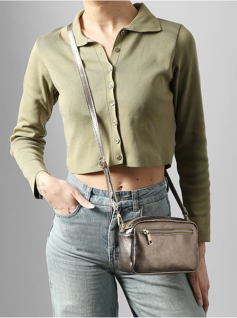 Sac bandoulière nine cuir milano cuir de vachette Bronze - Kiabi
