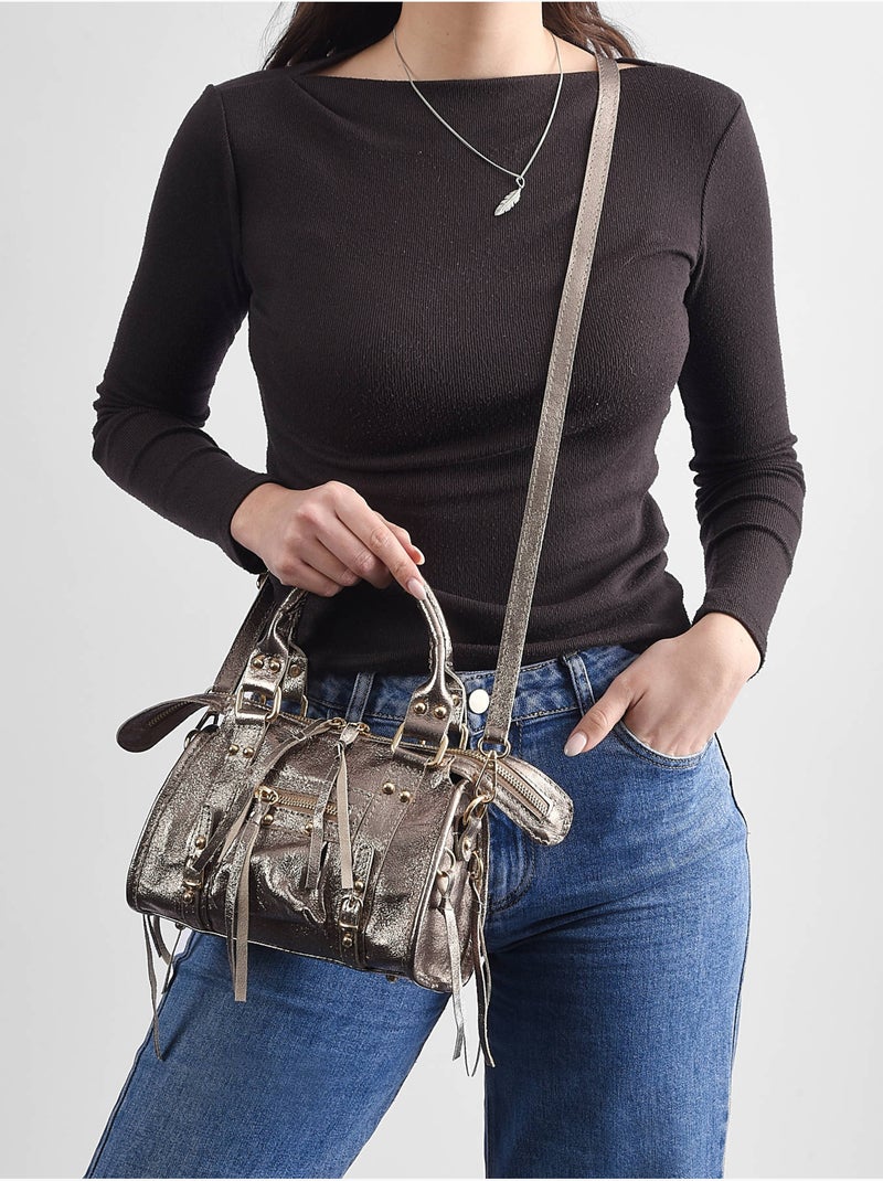 Sac bandoulière nine cuir milano cuir de vachette Bronze - Kiabi