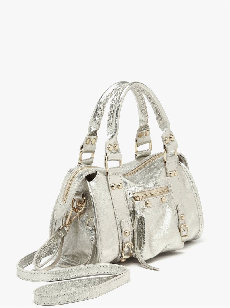Sac bandoulière nine cuir milano cuir de vachette Gris Argenté Gris - Kiabi