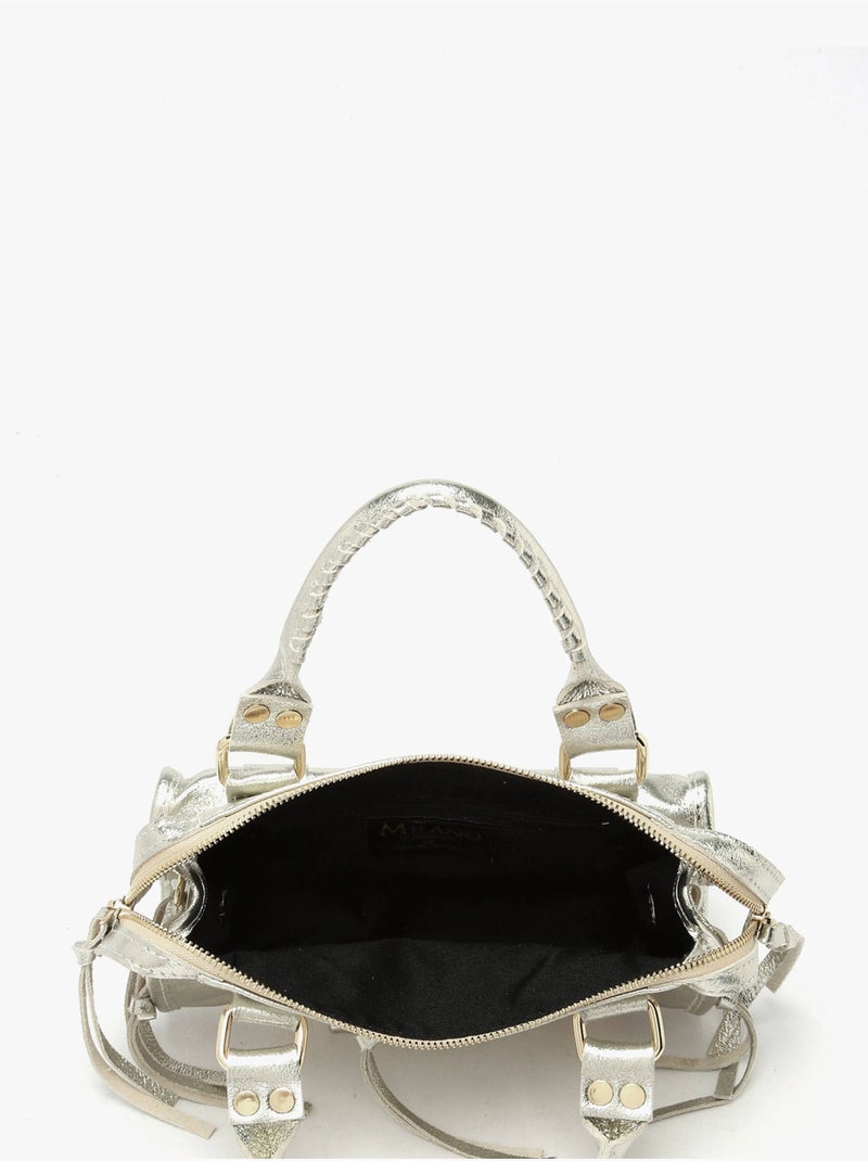 Sac bandoulière nine cuir milano cuir de vachette Gris Argenté Gris - Kiabi