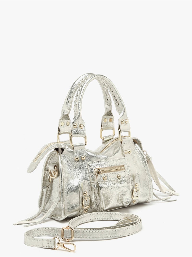 Sac bandoulière nine cuir milano cuir de vachette Gris Argenté Gris - Kiabi