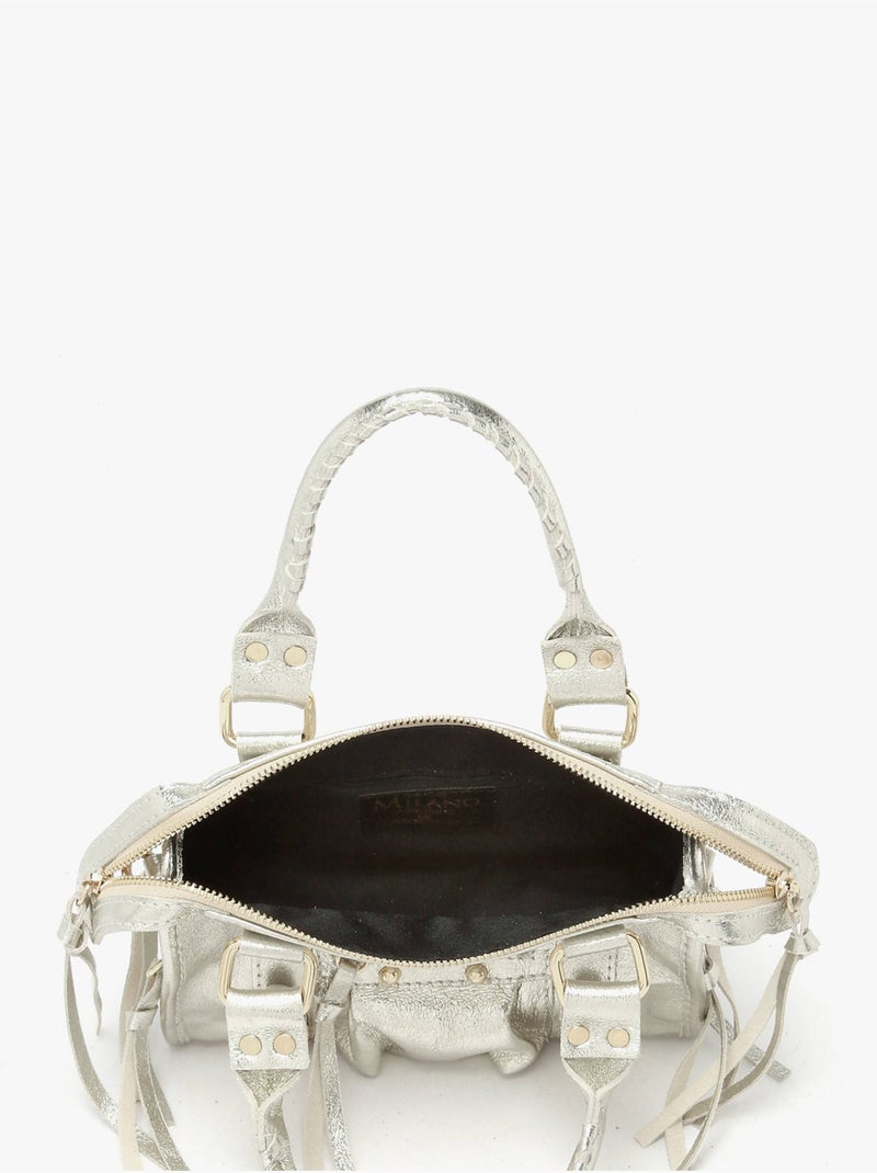 Sac bandoulière nine cuir milano cuir de vachette Gris Argenté Gris - Kiabi