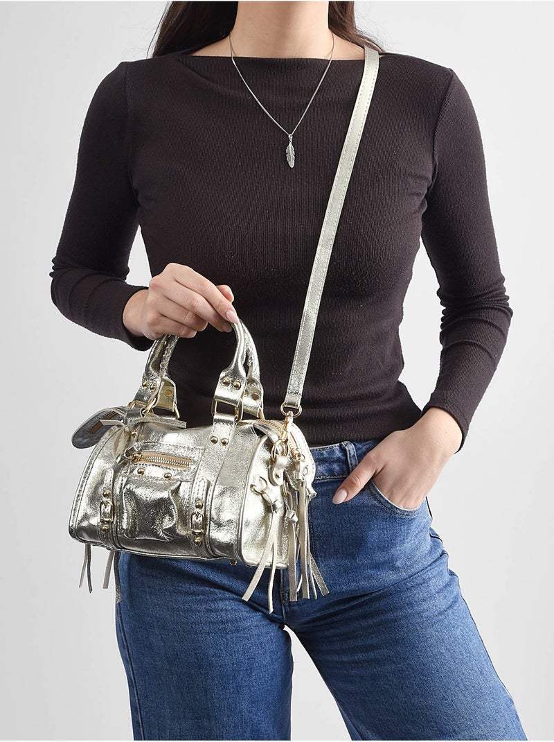 Sac bandoulière nine cuir milano cuir de vachette Gris Argenté Gris - Kiabi
