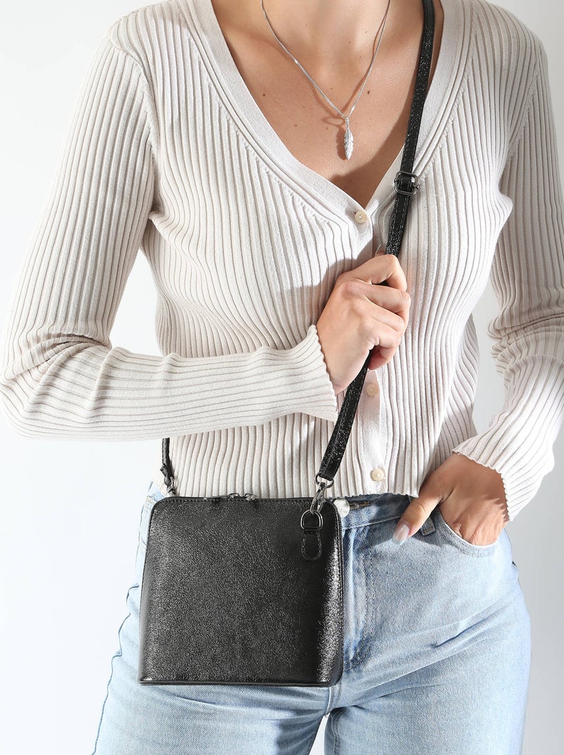 Sac Bandoulière Nine Cuir Milano Cuir De Vachette Noir Noir - Kiabi