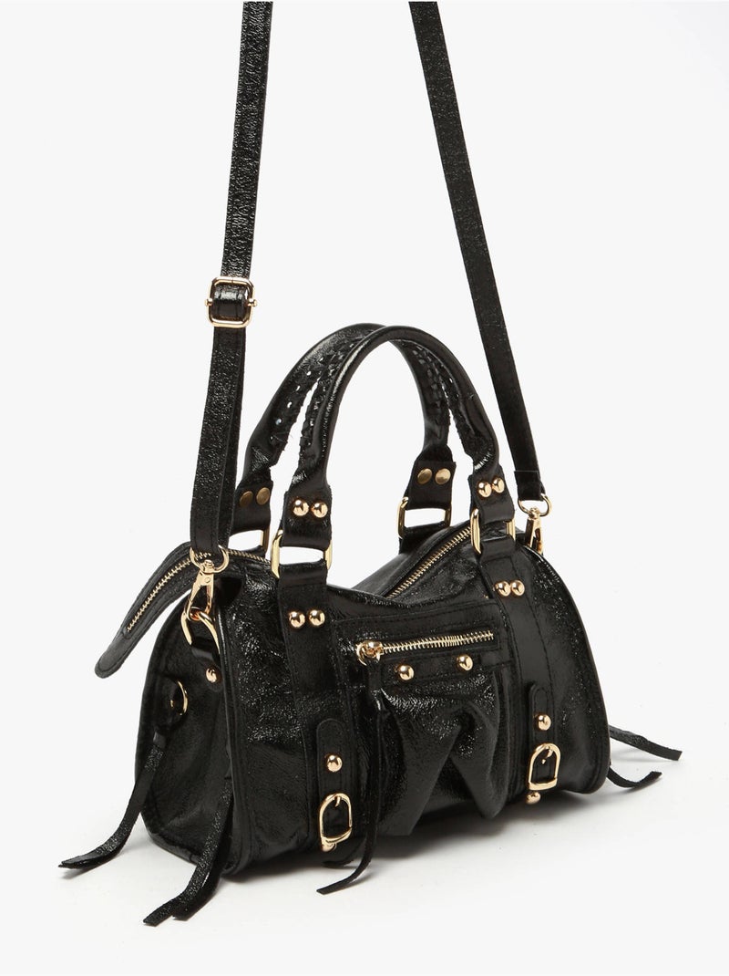 Sac bandoulière nine cuir milano cuir de vachette Noir Noir - Kiabi