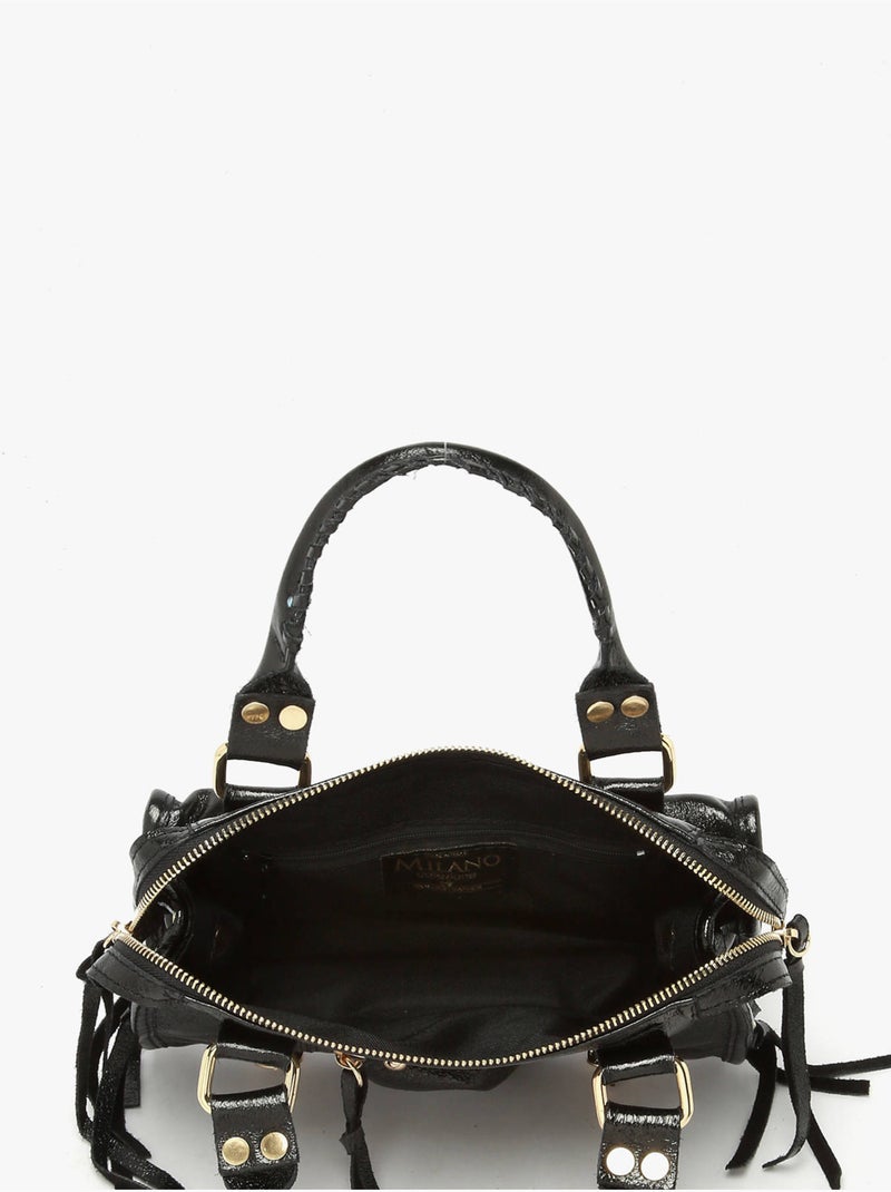 Sac bandoulière nine cuir milano cuir de vachette Noir Noir - Kiabi