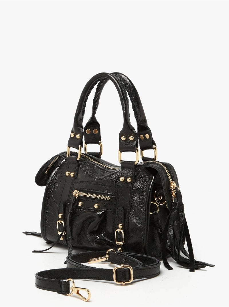 Sac bandoulière nine cuir milano cuir de vachette Noir Noir - Kiabi