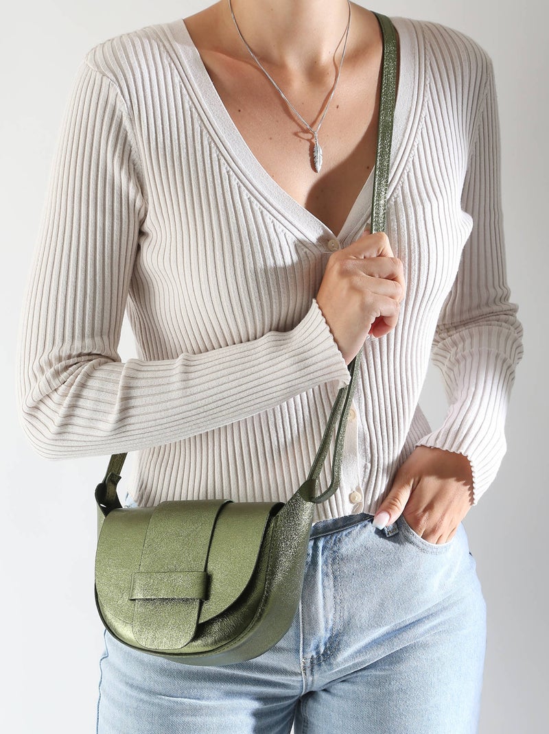 Sac Bandoulière Nine Cuir Milano Cuir De Vachette Vert pistache - Kiabi