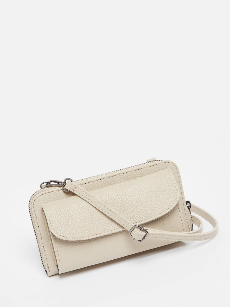 Sac Bandoulière Portefeuille Caviar Cuir Milano Cuir De Vachette Gris Beige - Kiabi