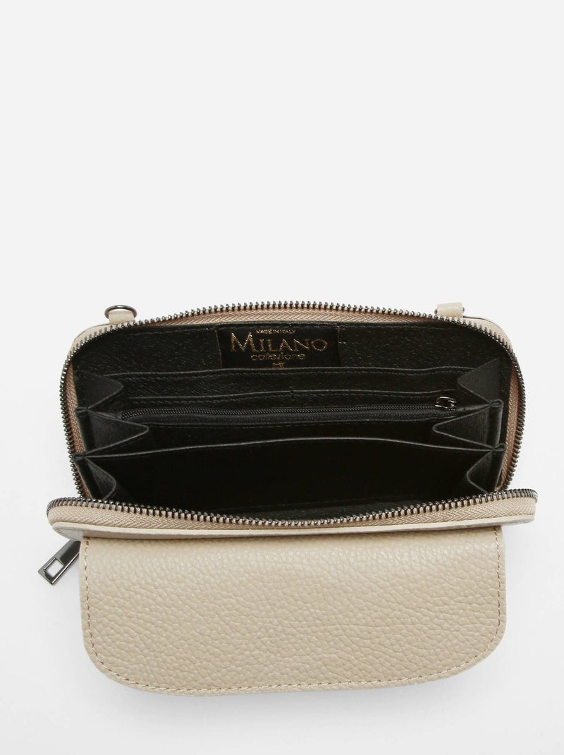 Sac Bandoulière Portefeuille Caviar Cuir Milano Cuir De Vachette Gris Beige - Kiabi