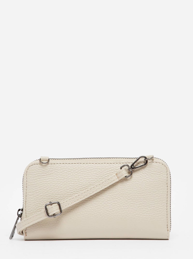Sac Bandoulière Portefeuille Caviar Cuir Milano Cuir De Vachette Gris Beige - Kiabi