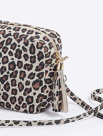 Sac bandoulière rectangulaire zippé cuir grainé