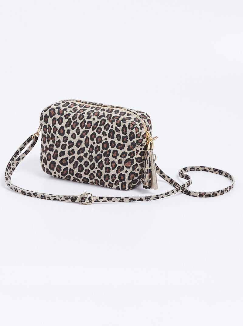 Sac bandoulière rectangulaire zippé cuir grainé Marron - Kiabi