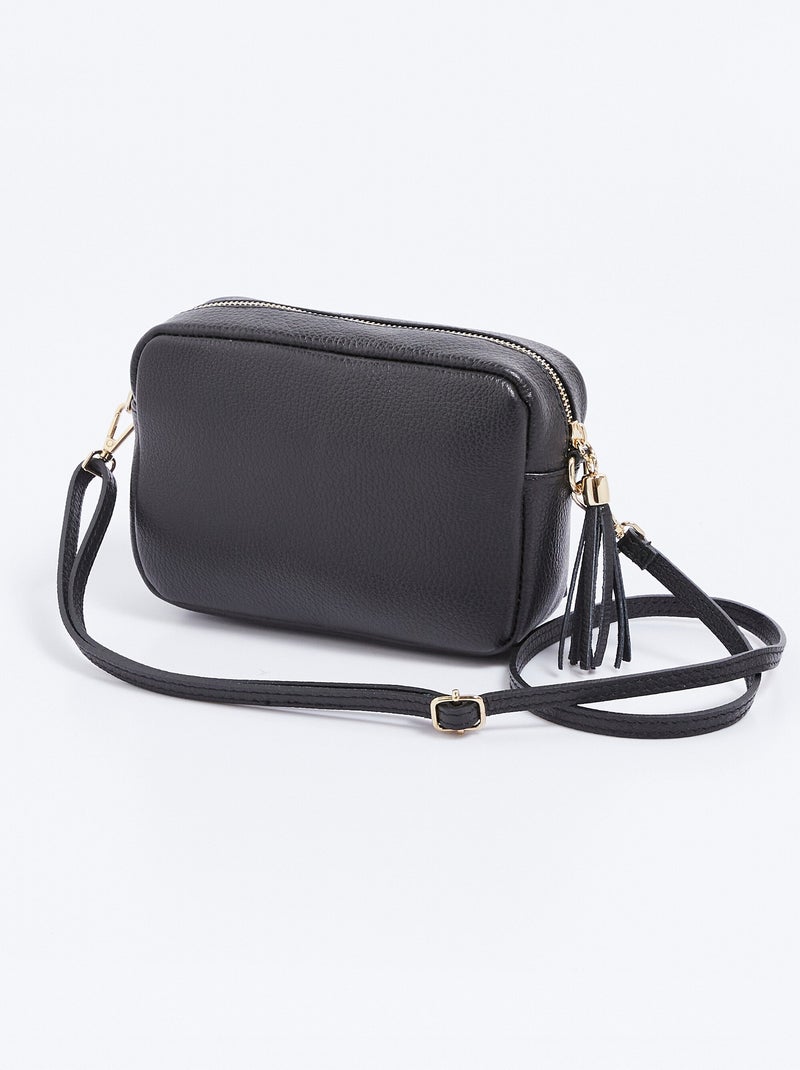 Sac bandoulière rectangulaire zippé cuir grainé Noir - Kiabi