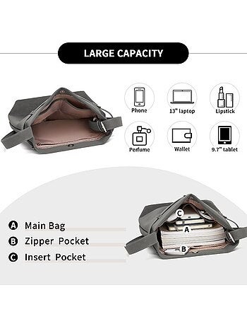 Sac bandoulière rigide waterproof multiples poches 28x12x39 cm - miss lulu