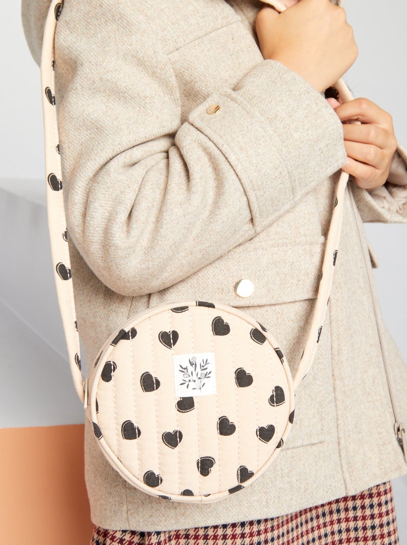 Sac bandoulière rond matelassé motif coeurs Rose/marine - Kiabi