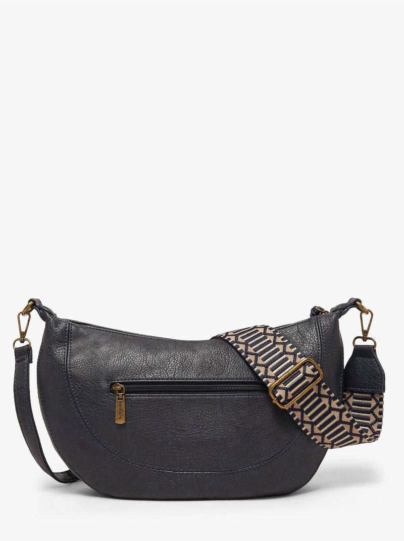 Sac bandoulière sangle mandoline toile enduite Bleu nuit - Kiabi