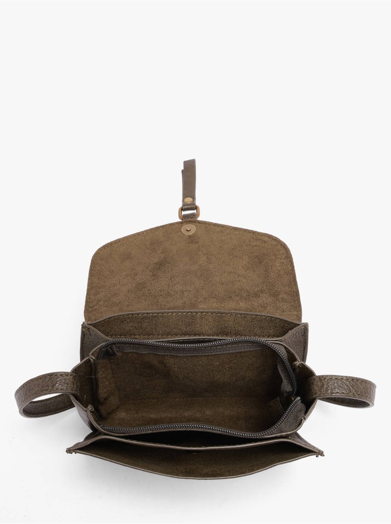 Sac bandoulière sangle mandoline toile enduite Kaki - Kiabi