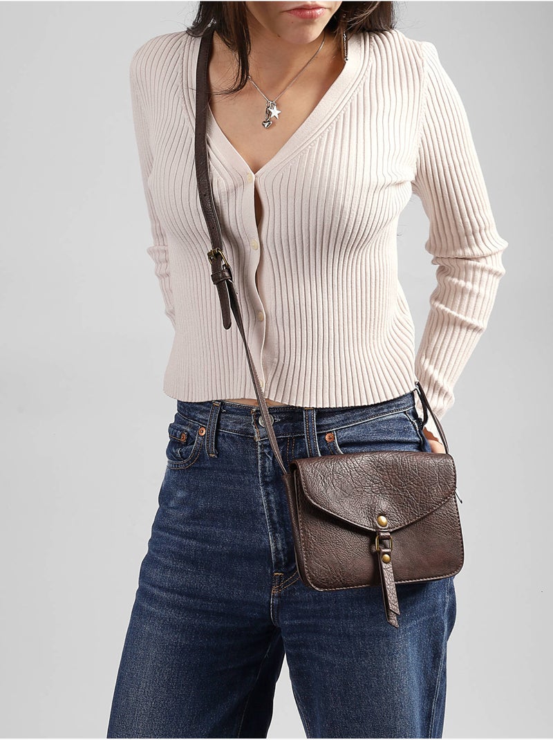 Sac bandoulière sangle mandoline toile enduite Marron caramel - Kiabi