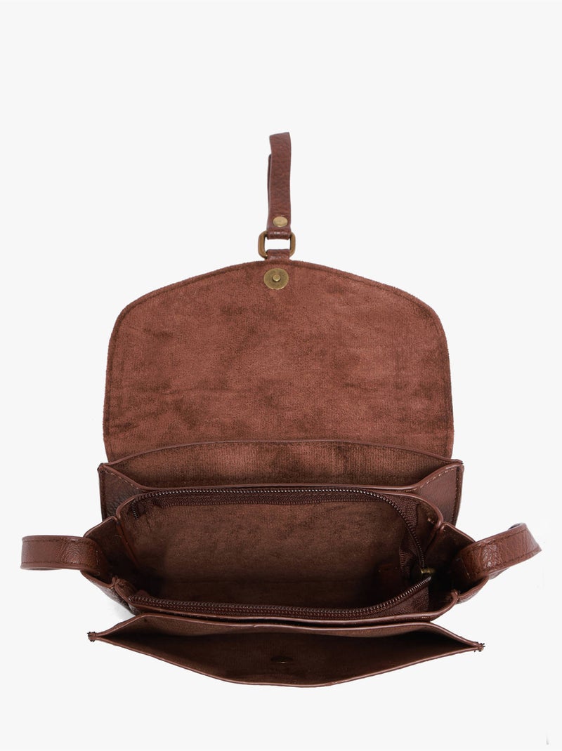 Sac bandoulière sangle mandoline toile enduite Marron - Kiabi