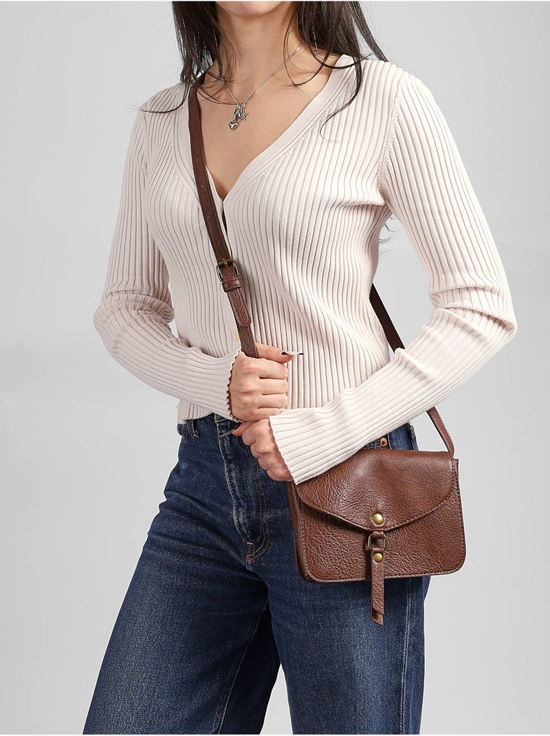 Sac bandoulière sangle mandoline toile enduite Marron - Kiabi