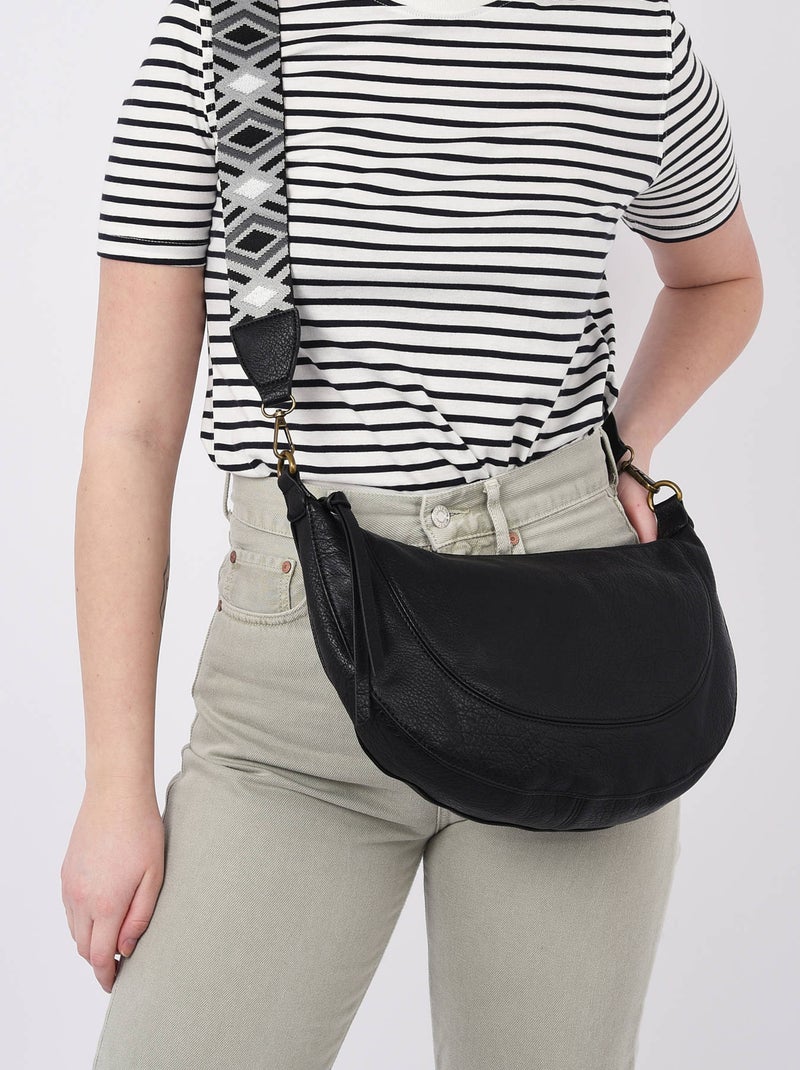 Sac bandoulière sangle mandoline toile enduite Noir - Kiabi