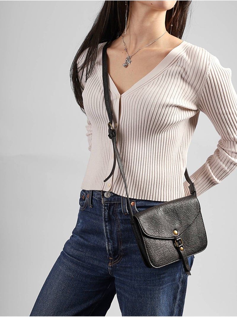 Sac bandoulière sangle mandoline toile enduite Noir - Kiabi