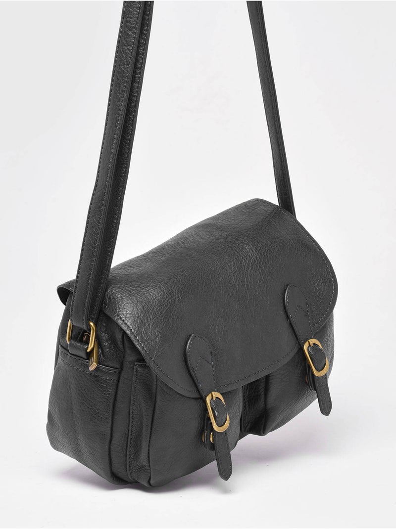 Sac bandoulière sangle mandoline toile enduite Noir - Kiabi