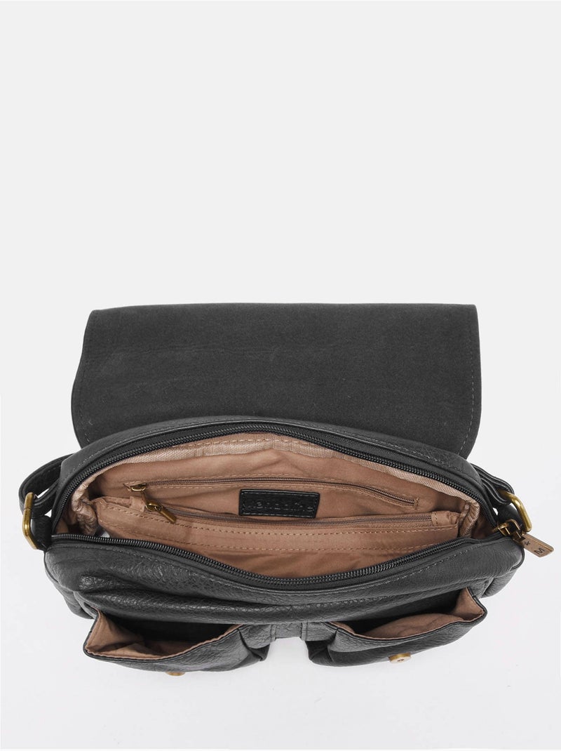 Sac bandoulière sangle mandoline toile enduite Noir - Kiabi