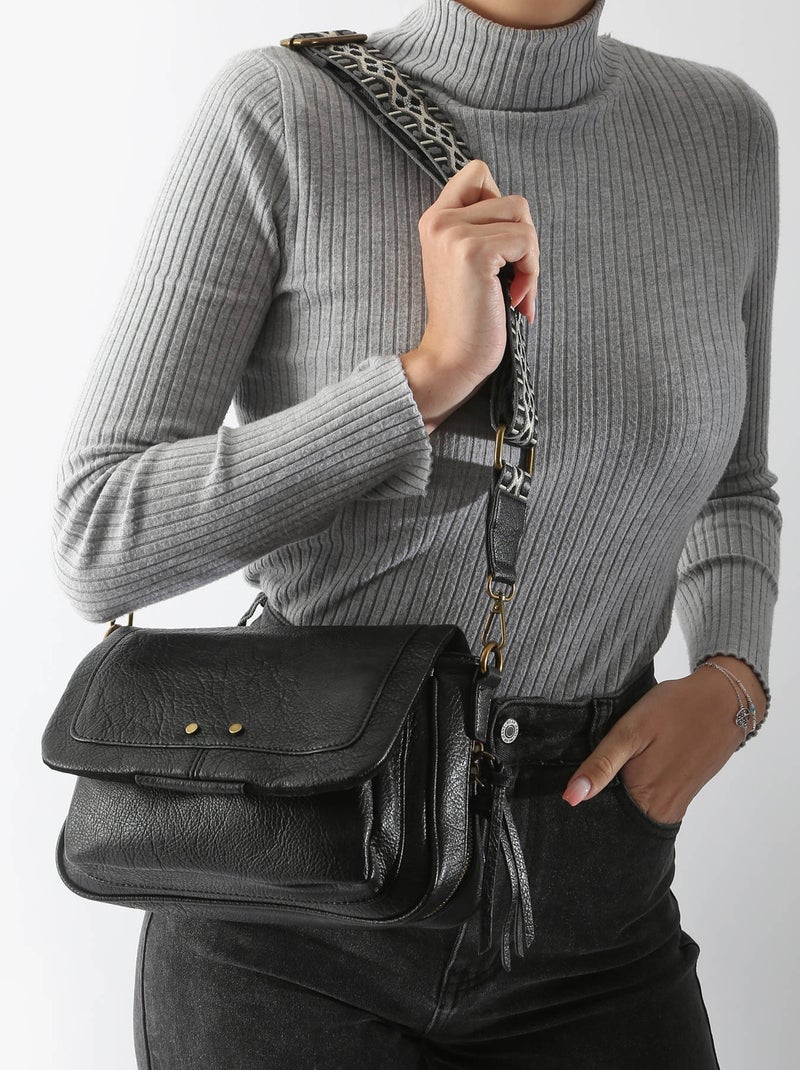 Sac Bandoulière Sangle Miniprix Toile Enduite Noir - Kiabi