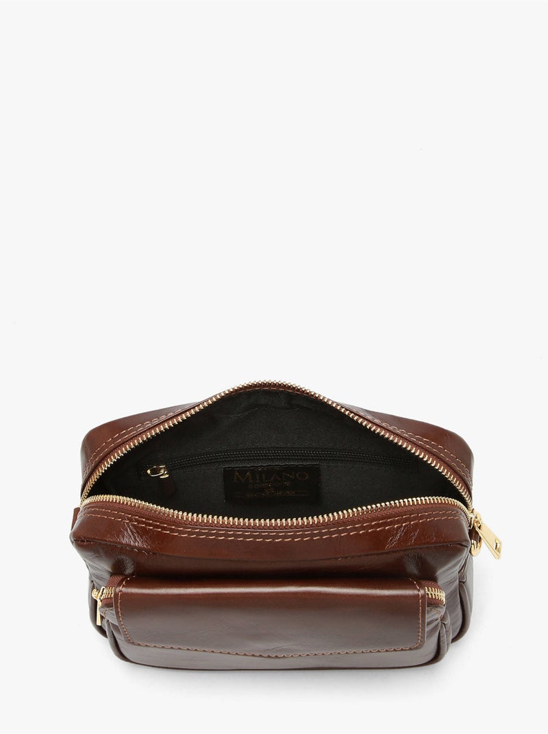 Sac bandoulière shiny sauvage cuir milano cuir de vachette Marron foncé - Kiabi