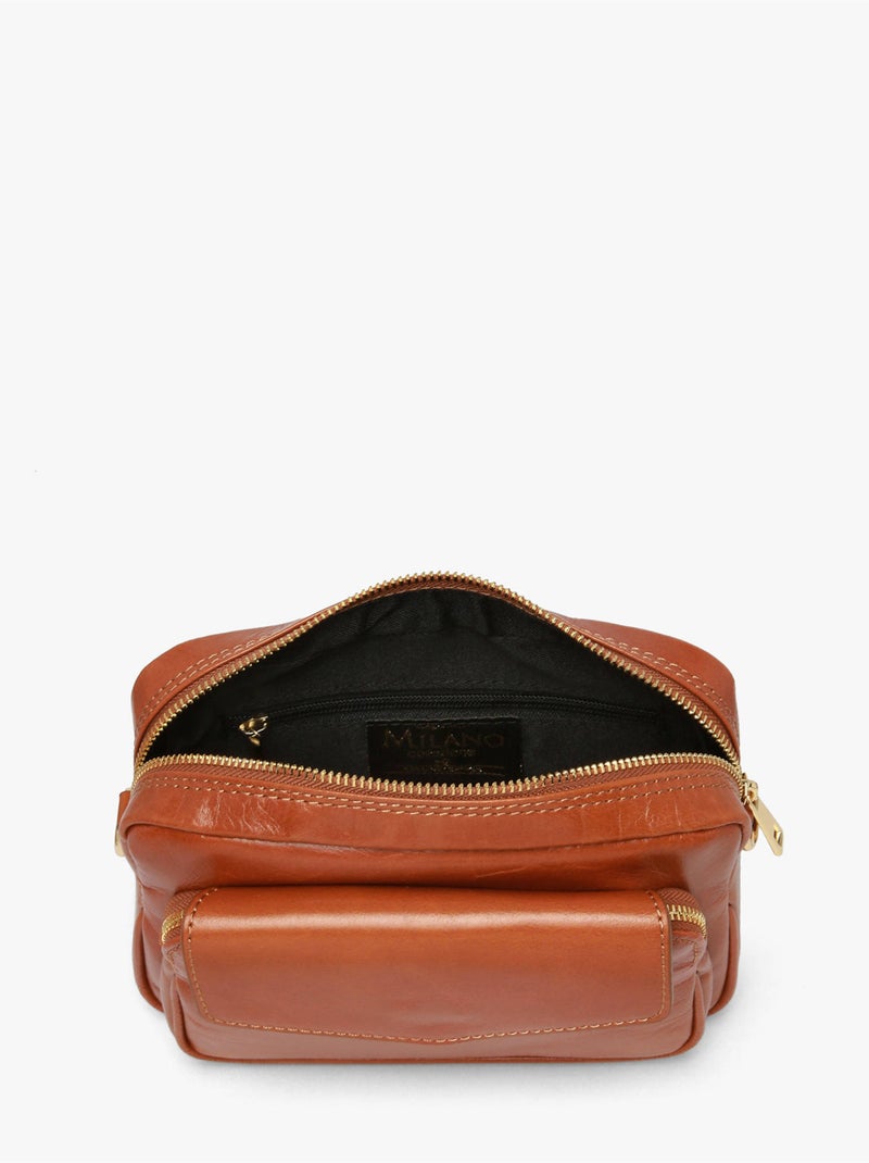 Sac bandoulière shiny sauvage cuir milano cuir de vachette Marron tabac - Kiabi