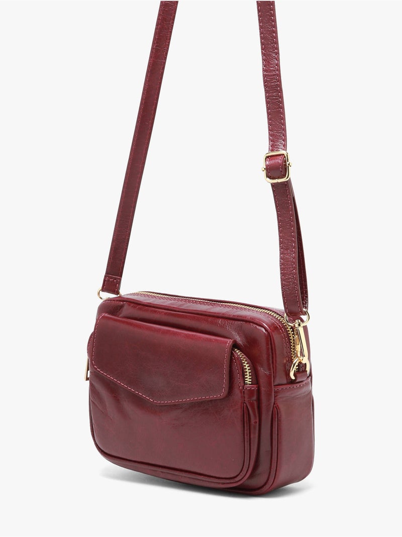 Sac bandoulière shiny sauvage cuir milano cuir de vachette Rouge cerise - Kiabi