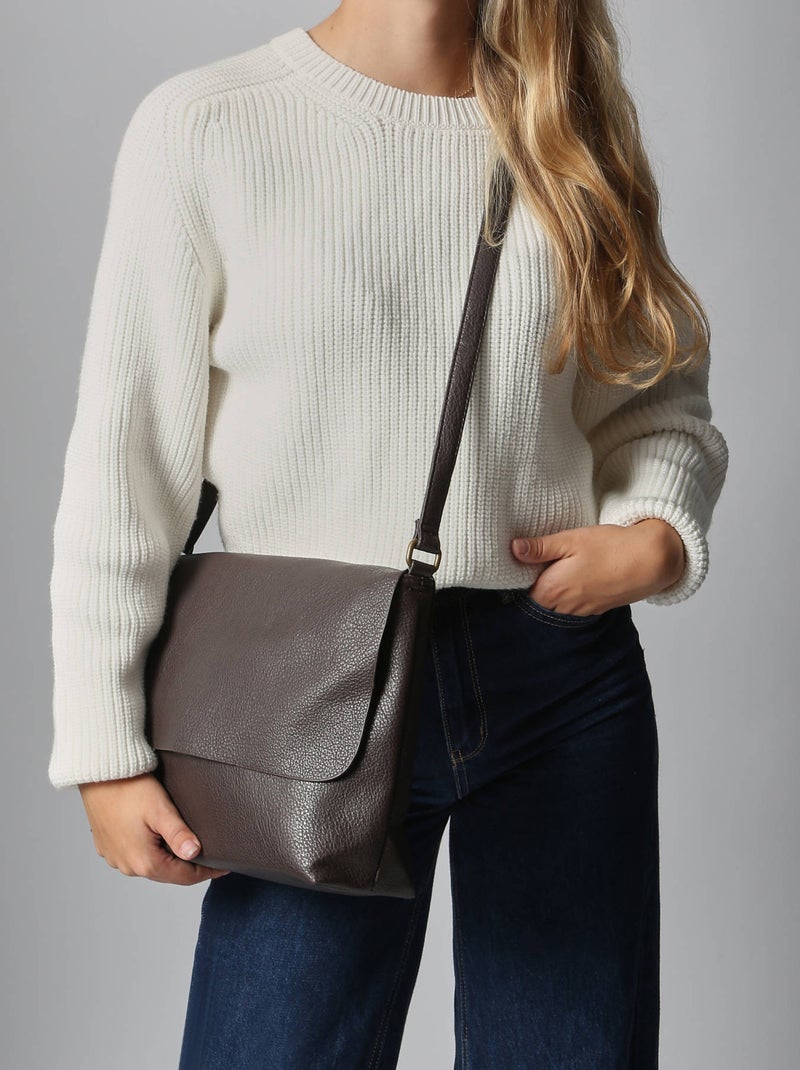 Sac bandoulière soft mandoline toile enduite Marron caramel - Kiabi