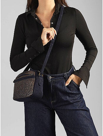 Sac bandoulière studs mandoline toile enduite