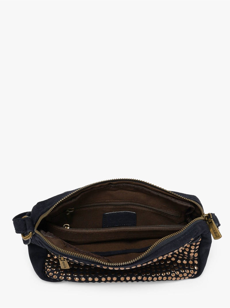 Sac bandoulière studs mandoline toile enduite Bleu Bleu Noir - Kiabi