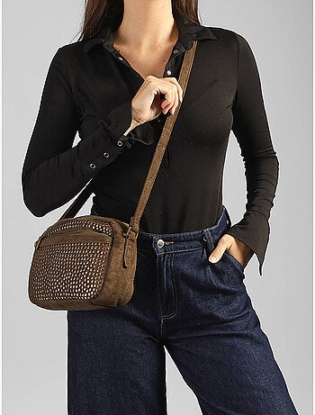 Sac bandoulière studs mandoline toile enduite