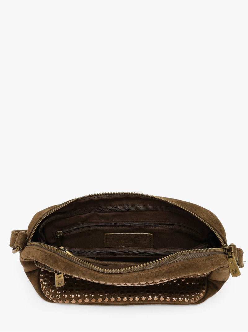 Sac bandoulière studs mandoline toile enduite Kaki - Kiabi