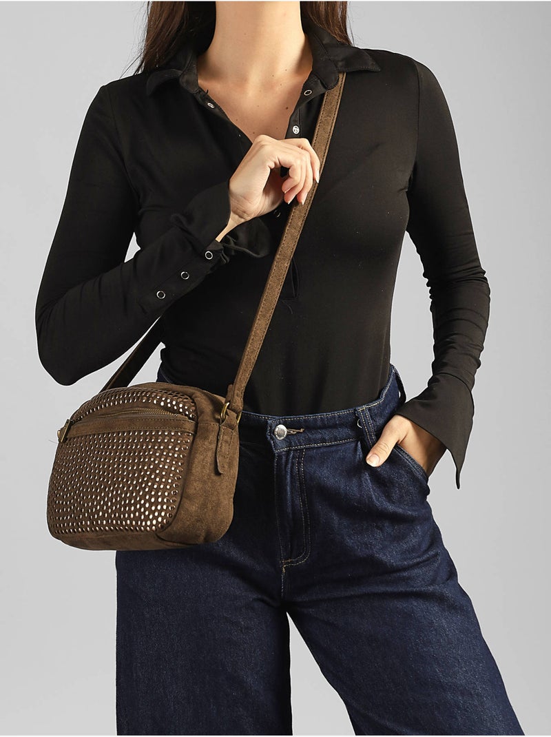 Sac bandoulière studs mandoline toile enduite Kaki - Kiabi