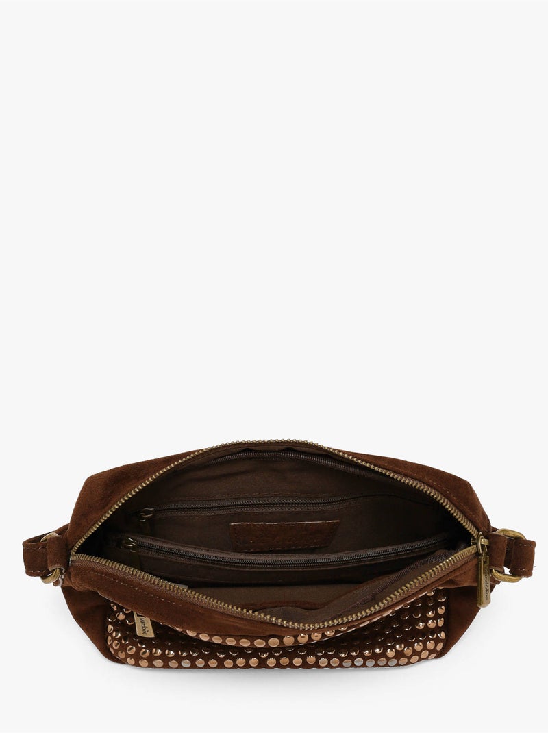 Sac bandoulière studs mandoline toile enduite Marron caramel - Kiabi