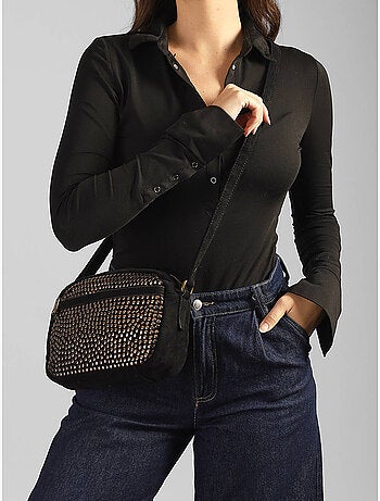 Sac bandoulière studs mandoline toile enduite