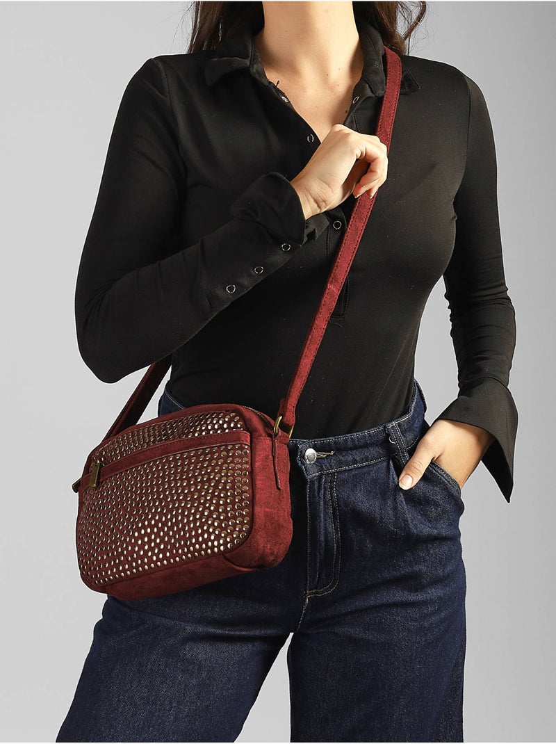 Sac bandoulière studs mandoline toile enduite Violet - Kiabi