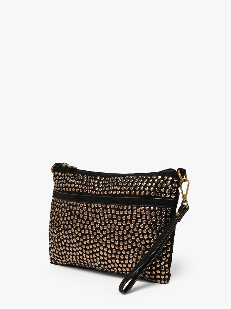 Sac bandoulière studs polyester mandoline toile enduite Noir - Kiabi