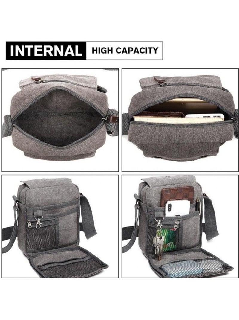 Sac bandoulière toile de coton style unisexe 17x23x7 cm - kono Gris - Kiabi