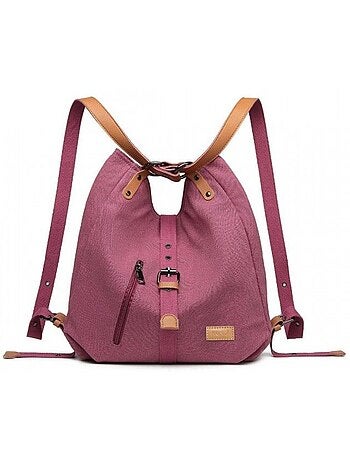 Sac bandoulière toile grande capacité détails cuir zippé - kono