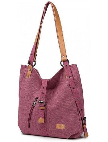Sac bandoulière toile grande capacité détails cuir zippé - kono