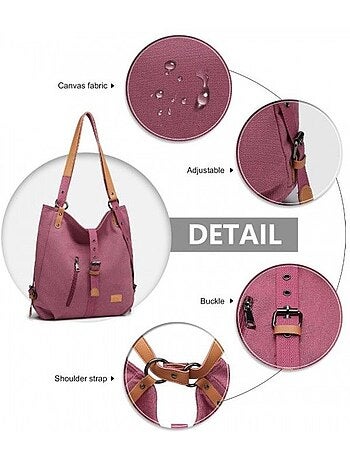 Sac bandoulière toile grande capacité détails cuir zippé - kono