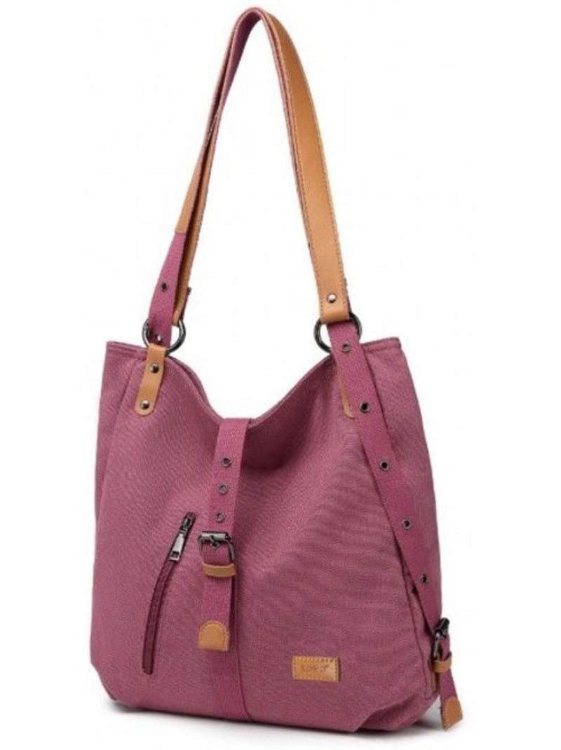 Sac bandoulière toile grande capacité détails cuir zippé - kono Violet - Kiabi