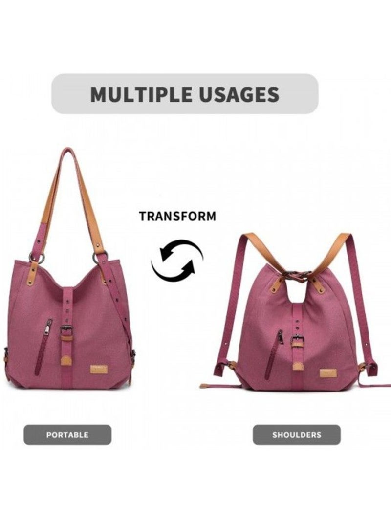 Sac bandoulière toile grande capacité détails cuir zippé - kono Violet - Kiabi