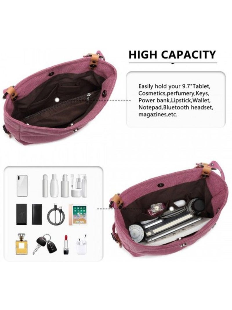 Sac bandoulière toile grande capacité détails cuir zippé - kono Violet - Kiabi
